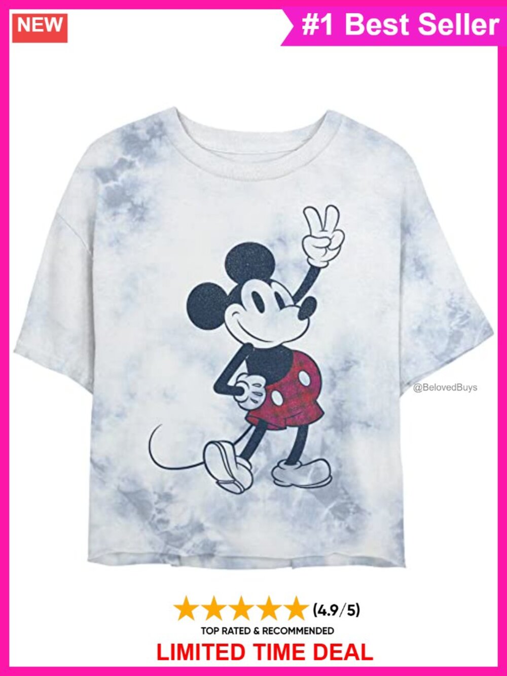 Disney Mickey Mouse Plaid Crop Top Short Sleeve Relaxed Tee